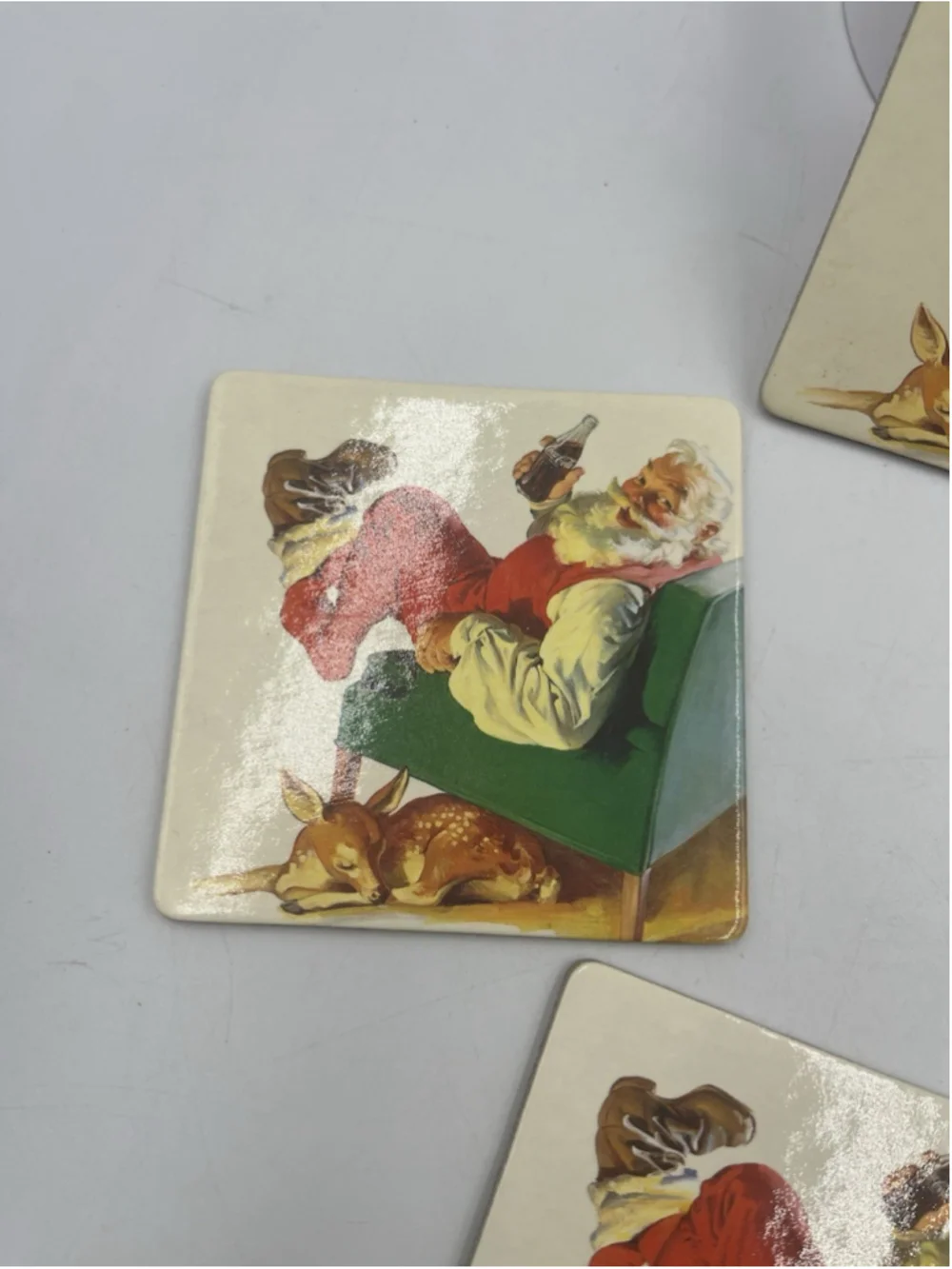 2000 Coca-Cola Cork Trivet Coaster Santa Claus in Armchair Lot of 4 NICE